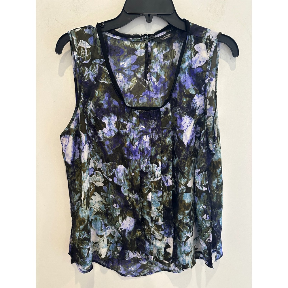 Simply Vera Vera Wang Womens Large Purple Floral Sleeveless Blouse Sheer Top